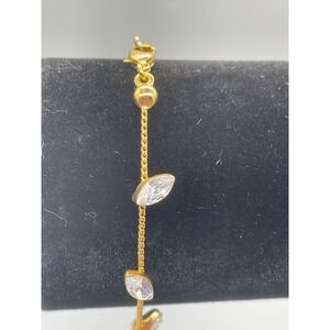Napier Gold Tone Marquise Clear Crystal Station Chain Bracelet 7.5 Inch
